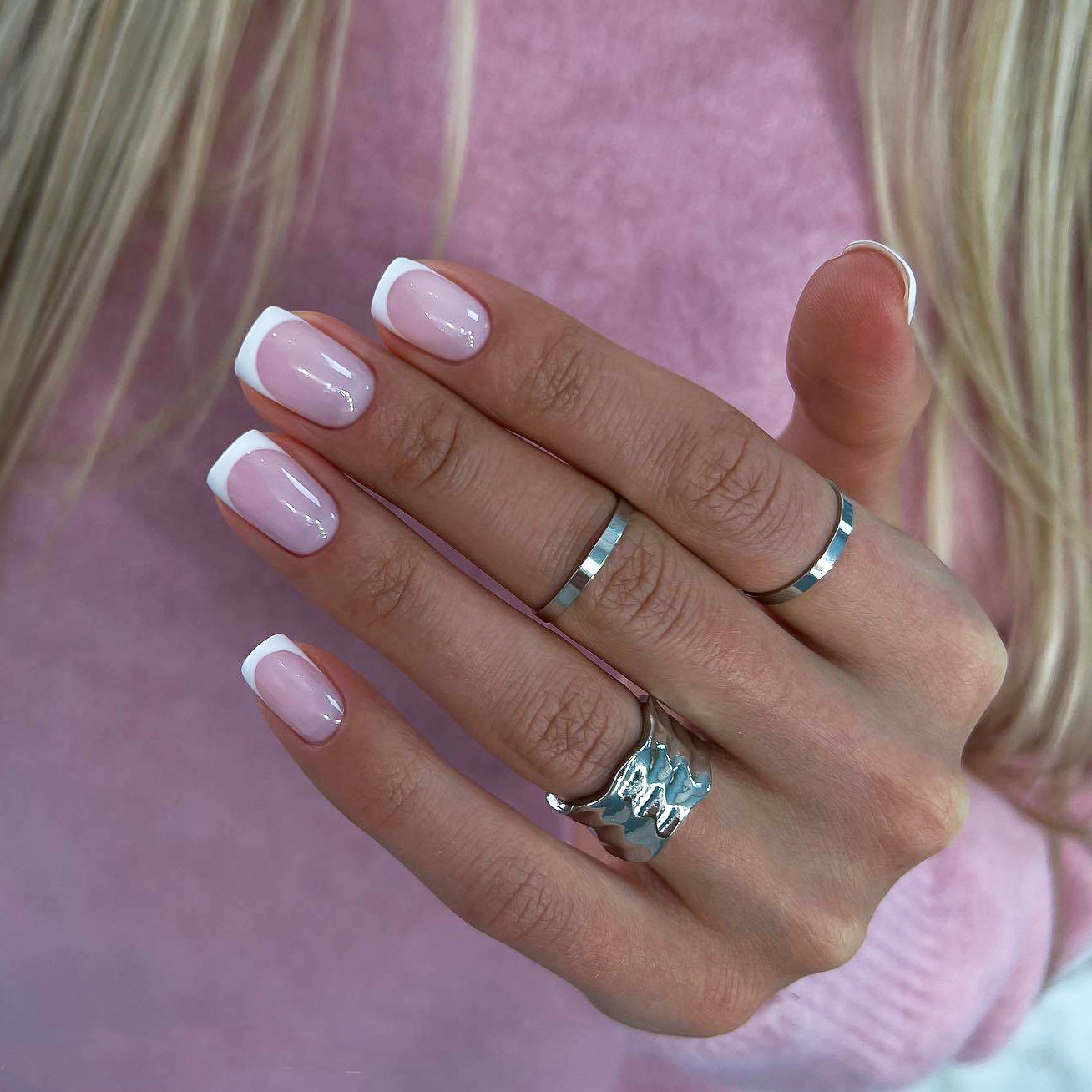 Nail Art French - 24 buah persegi pendek buatan tangan