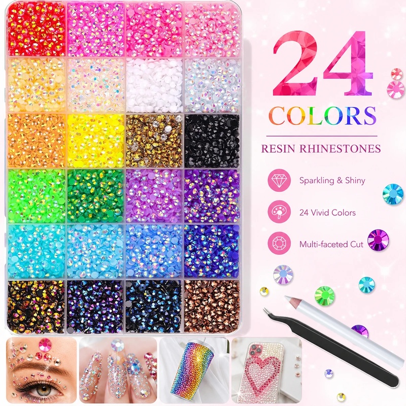 Nail Art Emerald - 10000Pcs Resin Flatback Rhinestones, 24 Warna