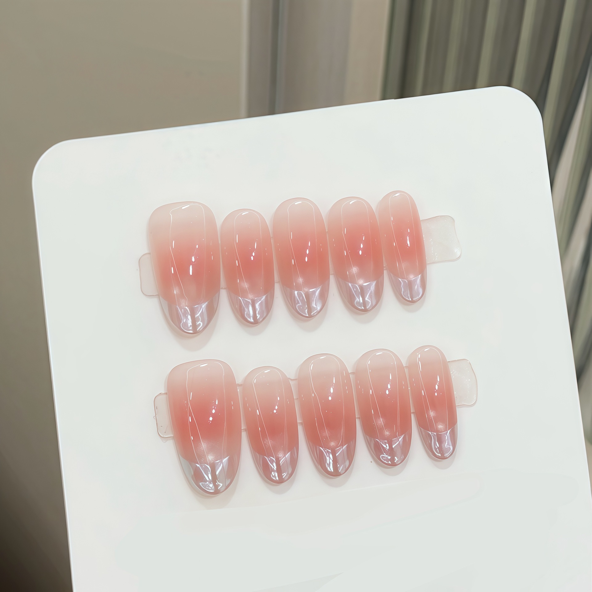 Nail Art French - 10pcs Kuku Palsu Oval Tekan Tangan