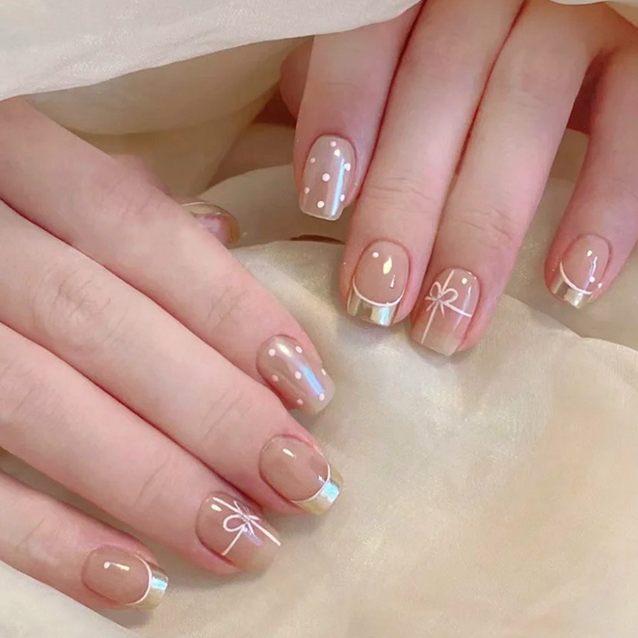 Nail Art French - Kuku palsu pendek persegi untuk wanita