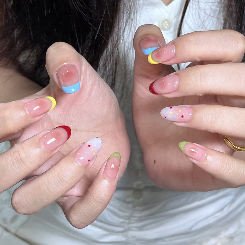 24Pcs Set Kuku Palsu Almond Po - Nail Art French ulasan dan harga