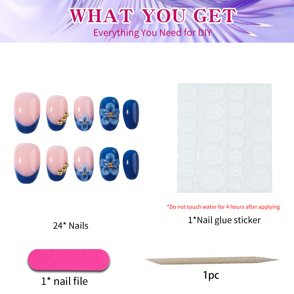 24pcs Stiker Kuku Gel 3D Oval  - Nail Art French ulasan dan harga