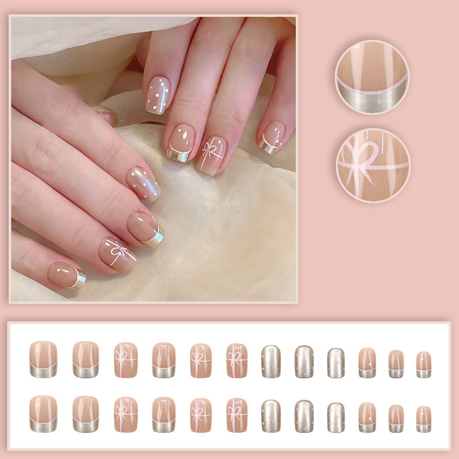 Kuku palsu pendek persegi untu - Nail Art French ulasan dan harga