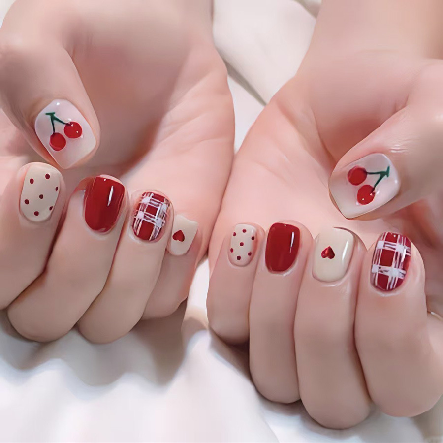 Kuku palsu pendek persegi untu - Nail Art French ulasan dan harga