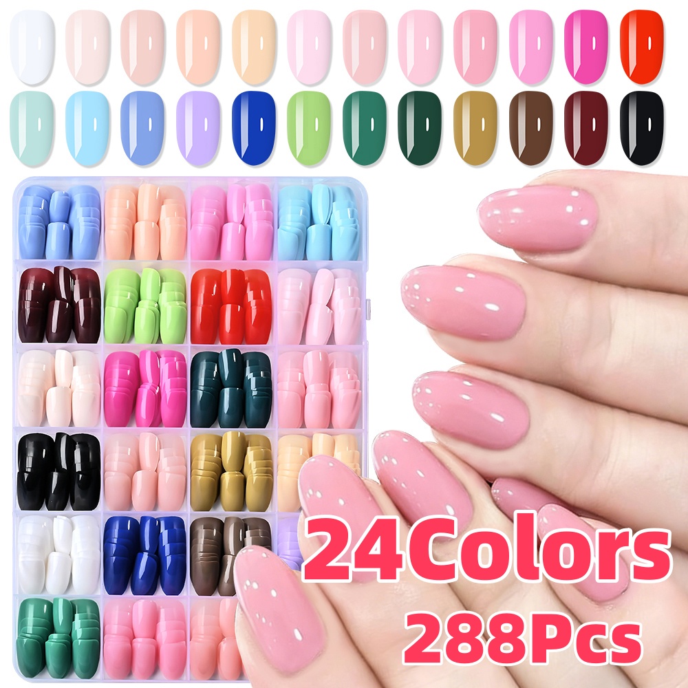 24 Warna (288 pcs) Kuku Palsu  - Nail Art Oval ulasan dan harga