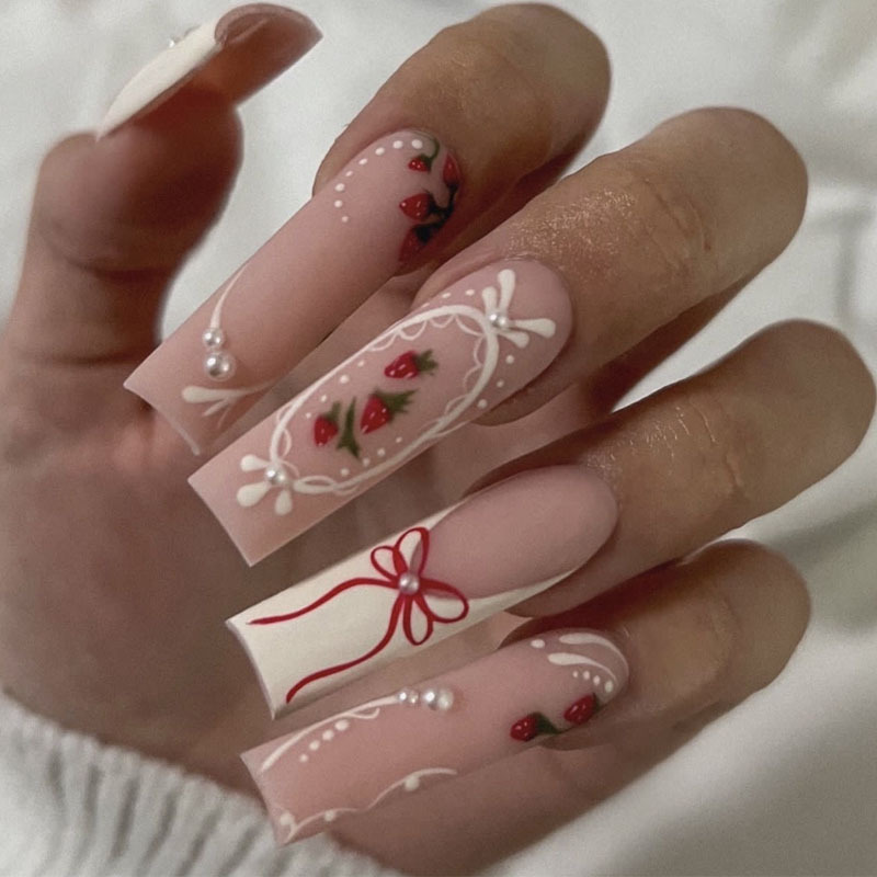 24 pcs Kuku Palsu Motif Bunga  - Nail Art French ulasan dan harga